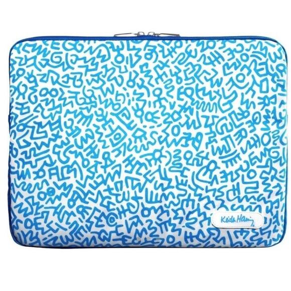 KEITH HARING 15" NOTEBOOK LAPTOP CASE SLEEVE WITH ZIP "GRAFFITI PATTERN BLUE”
